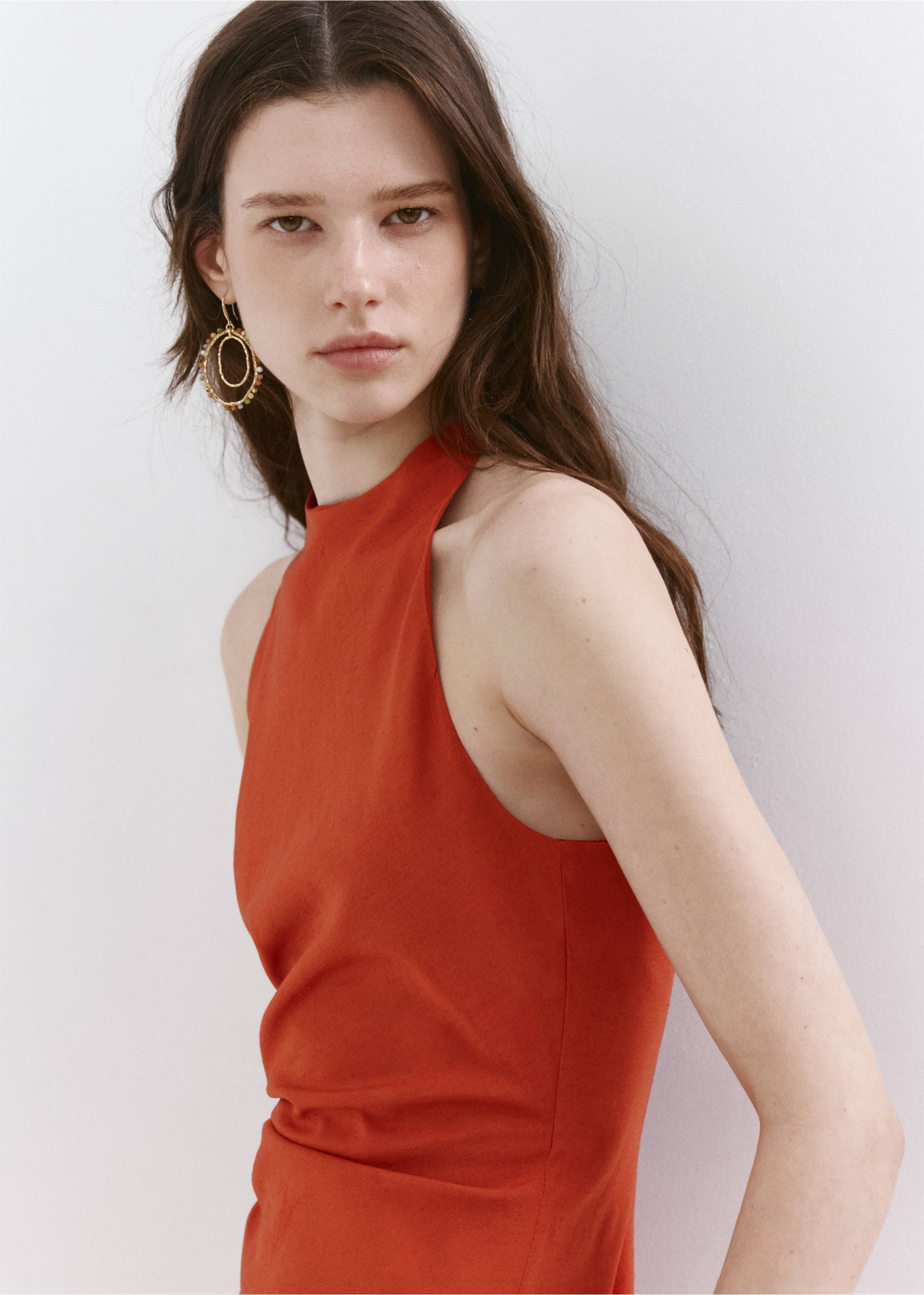 Robe midi drapée - Détail de l'article 1, Orange. Ref: 27027942-01.