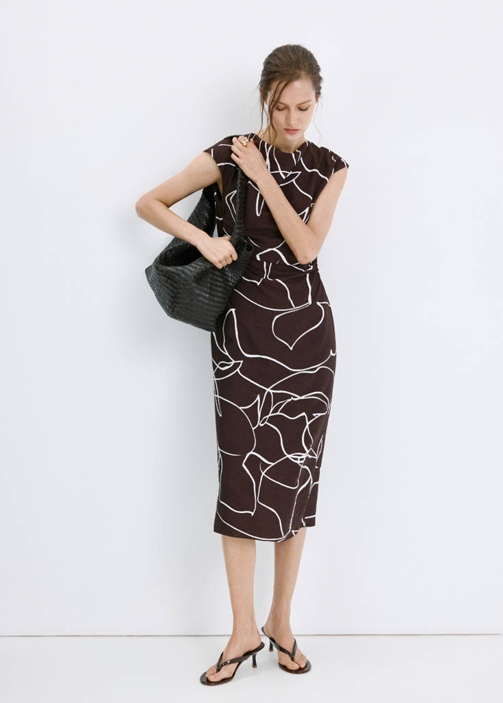 Printed ruched dress — Brown