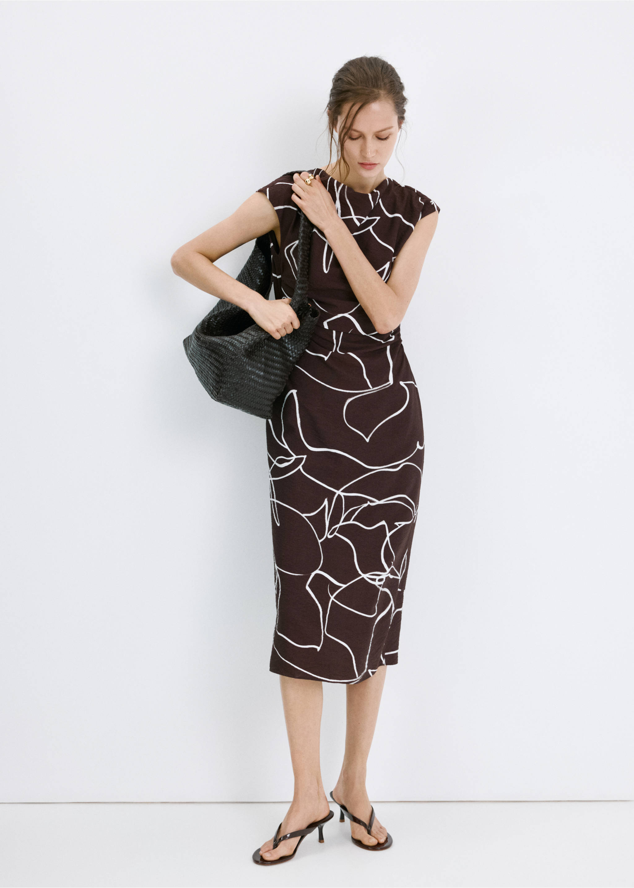 Printed ruched dress - General plane, Brown. Ref: 27027943-00.