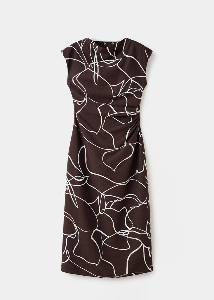 Printed ruched dress — Brown