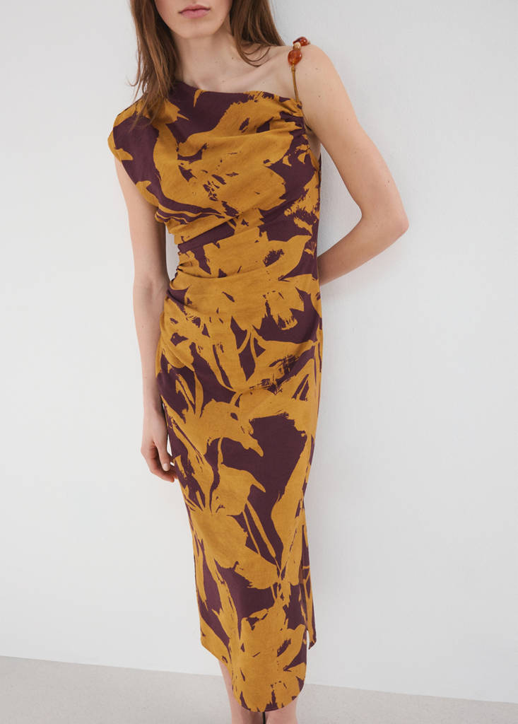 Printed asymmetrical dress — Ochre