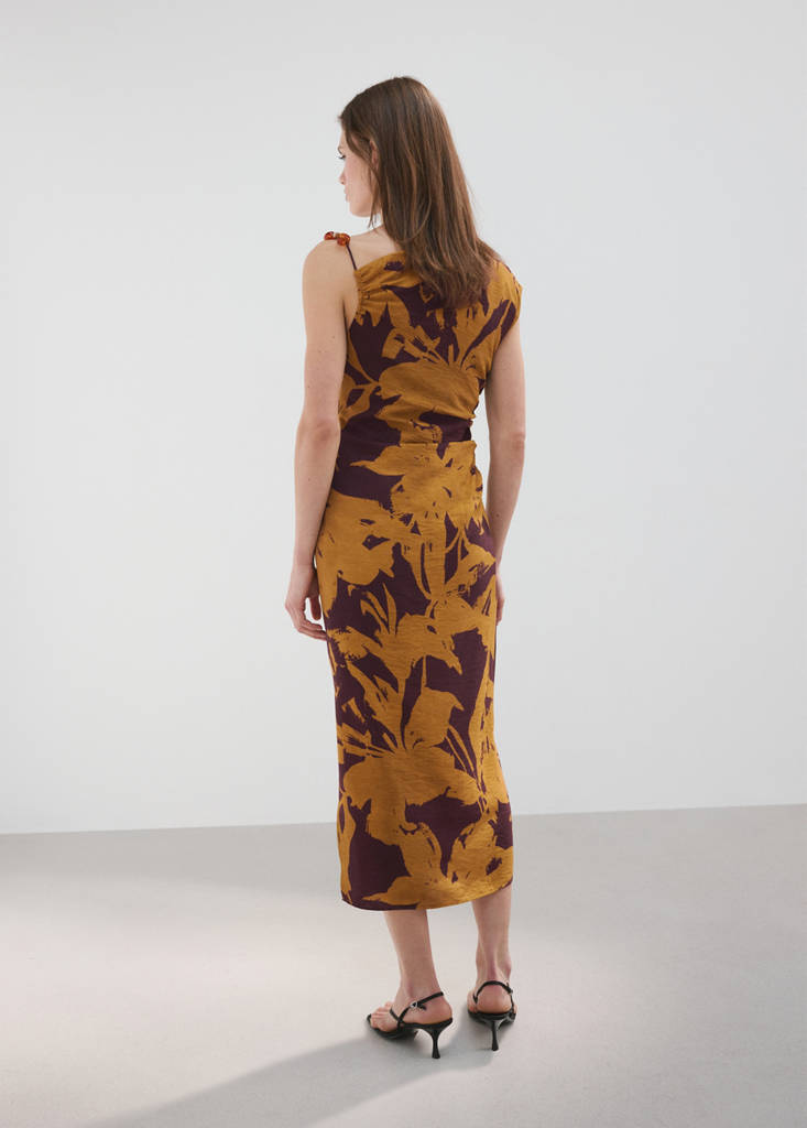 Printed asymmetrical dress — Ochre