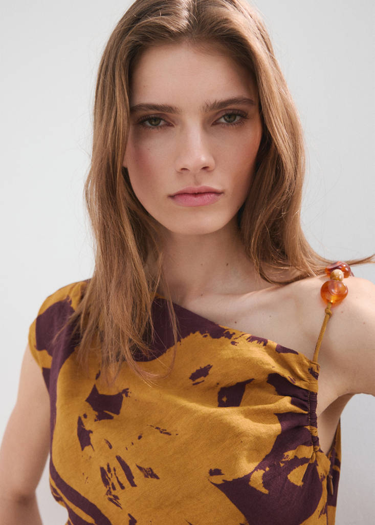 Printed asymmetrical dress — Ochre