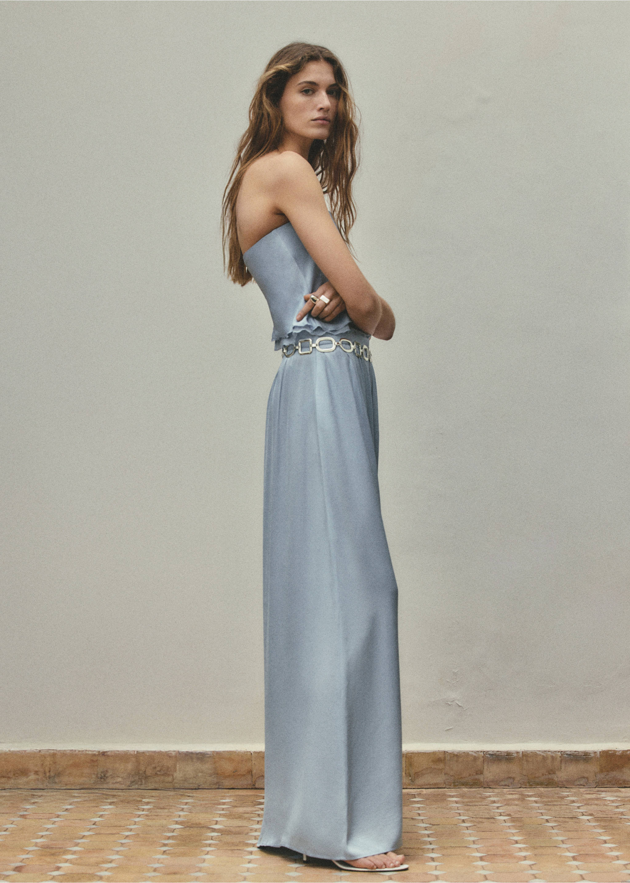 High-waist straight trousers - Medium plane, Sky Blue. Ref: 27027946-00.