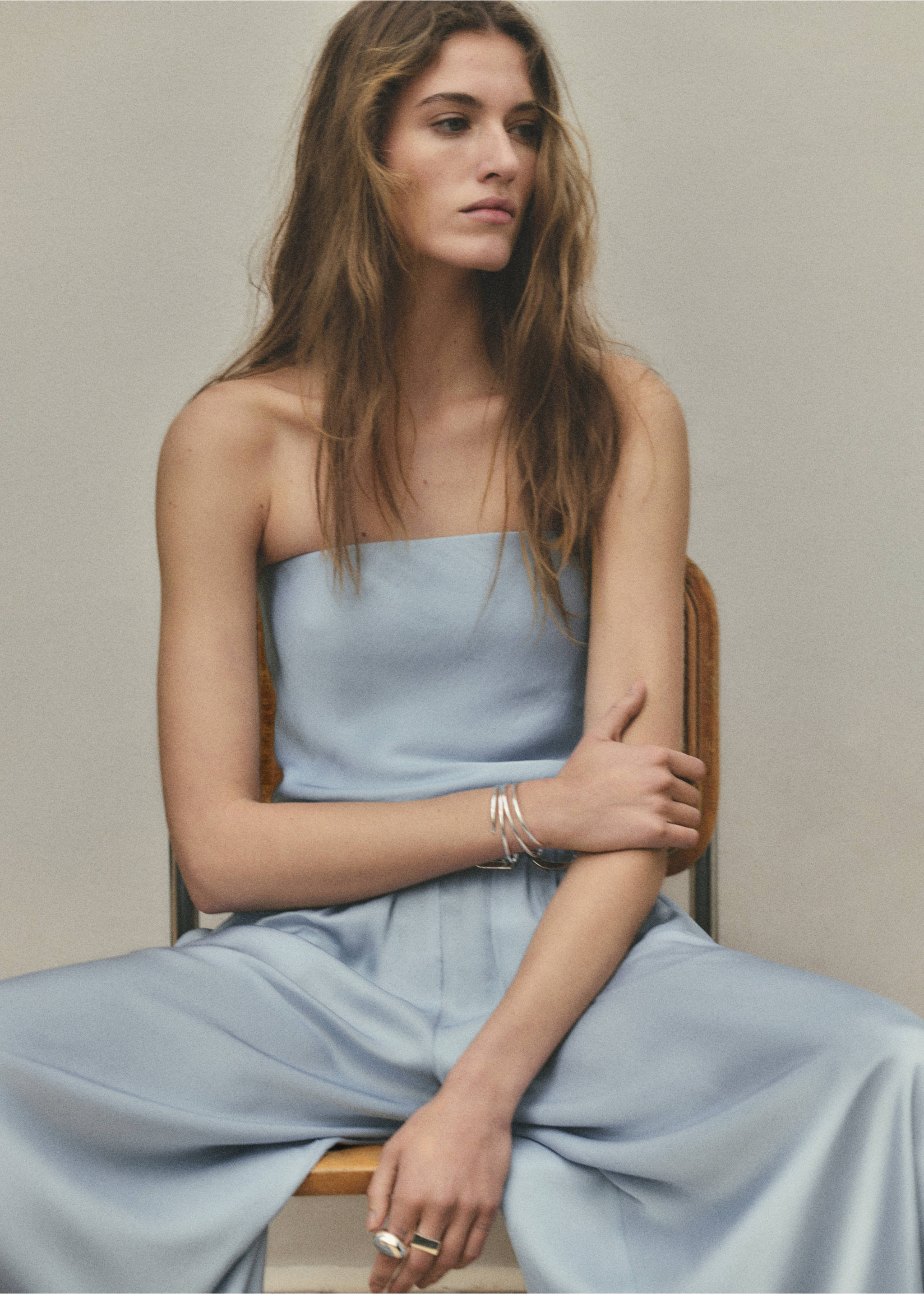 High-waist straight trousers - Details of the article 1, Sky Blue. Ref: 27027946-00.