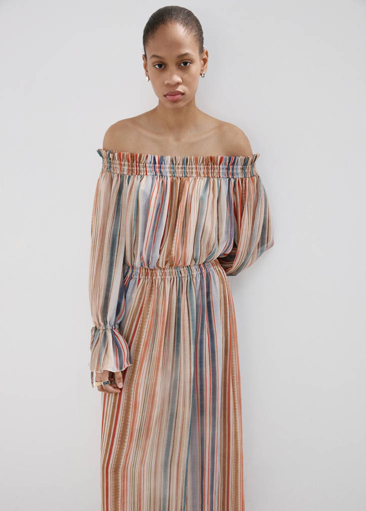 Striped strapless dress — Ecru