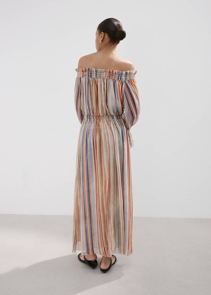 Striped strapless dress — Ecru