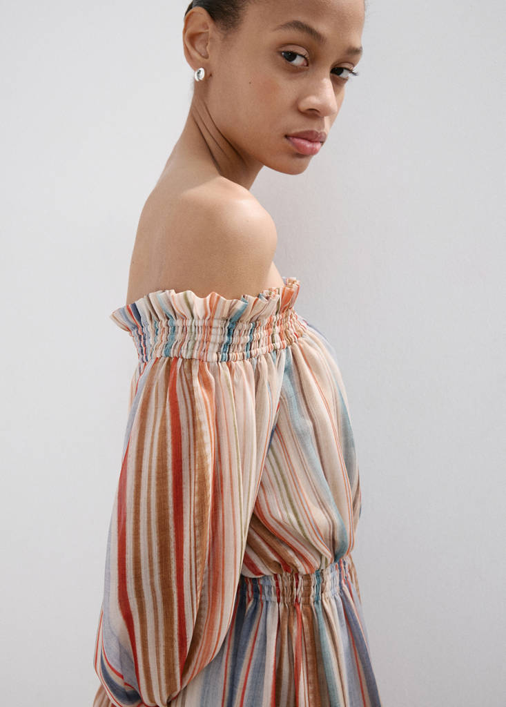 Striped strapless dress — Ecru