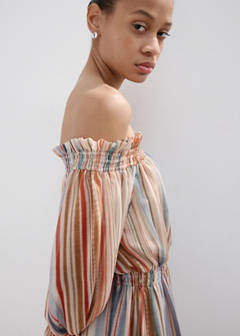 Striped strapless dress — Ecru 4