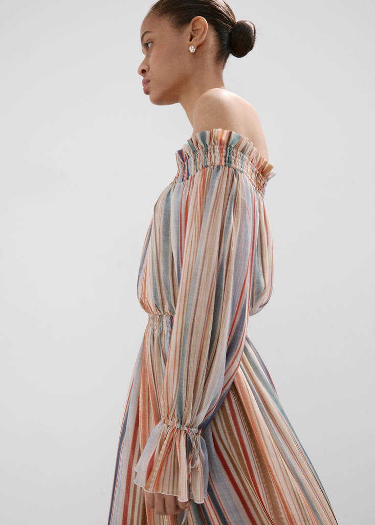 Striped strapless dress — Ecru