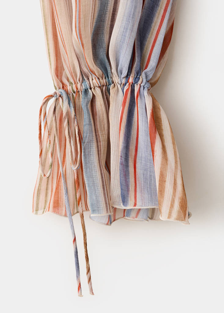 Striped strapless dress — Ecru