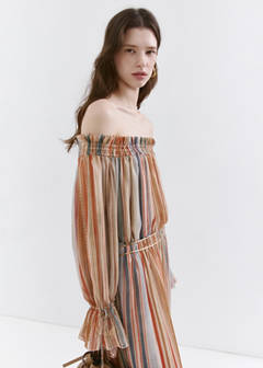 Striped strapless dress — Ecru 10