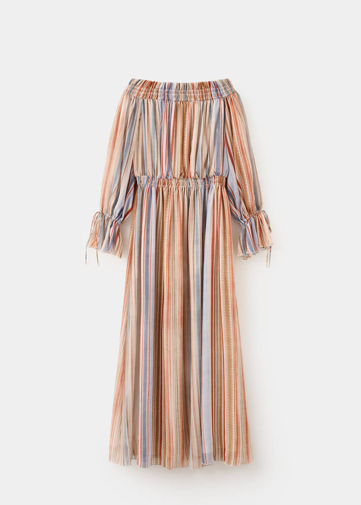 Striped strapless dress — Ecru