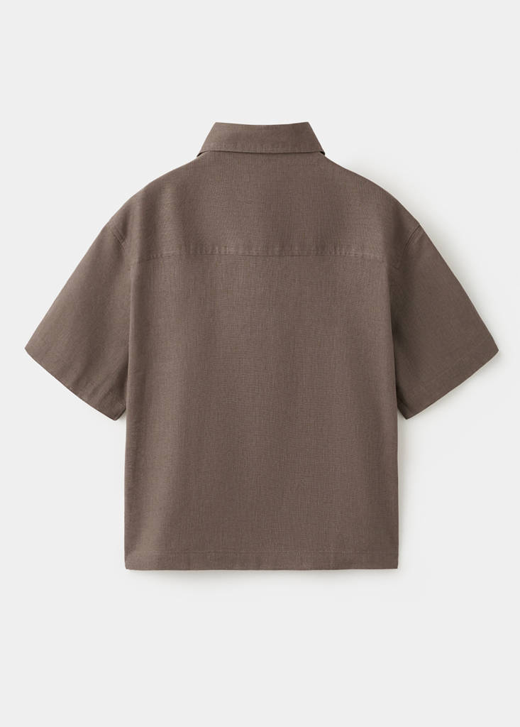 Short sleeve linen-blend shirt — Brown