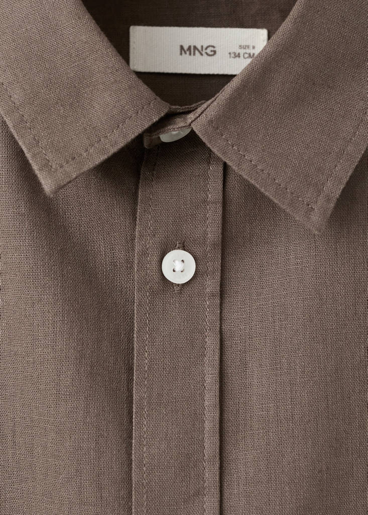 Short sleeve linen-blend shirt — Brown