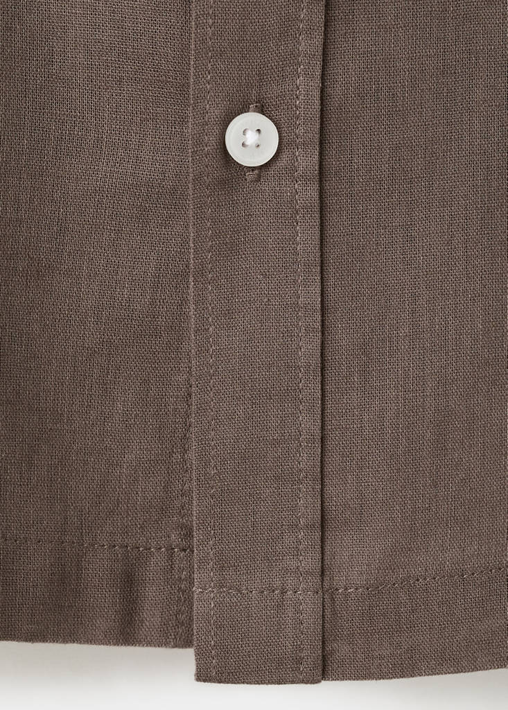 Short sleeve linen-blend shirt — Brown