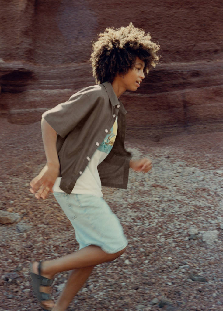 Short sleeve linen-blend shirt — Brown