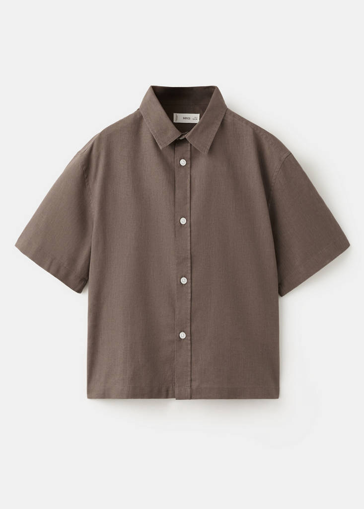 Short sleeve linen-blend shirt — Brown
