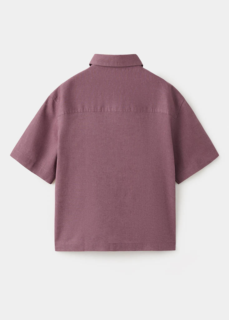Short sleeve linen-blend shirt — Purple