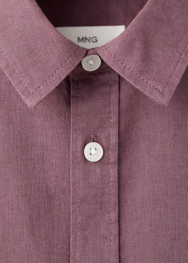 Short sleeve linen-blend shirt — Purple
