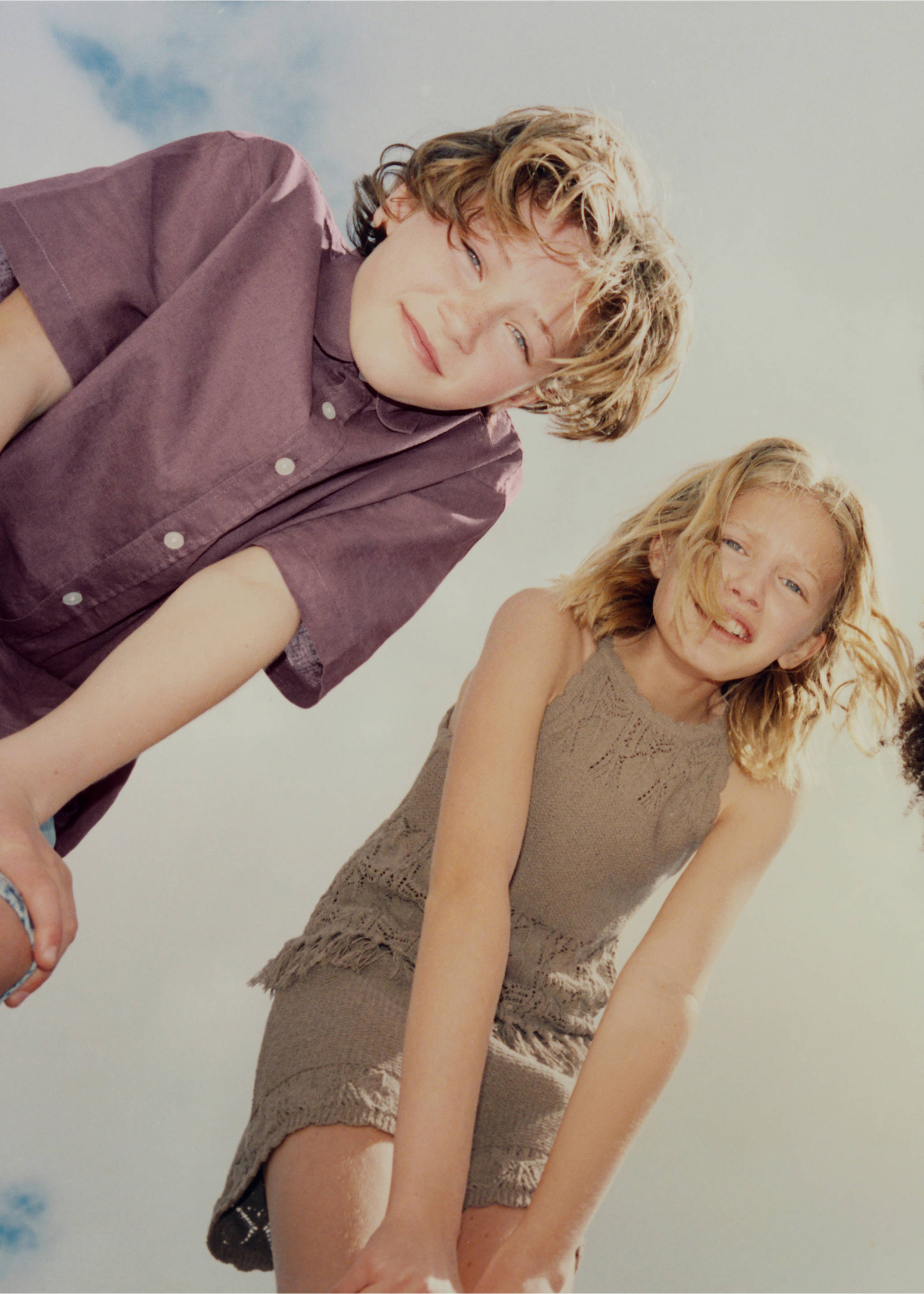 Short sleeve linen-blend shirt - Details of the article 5, Purple. Ref: 27028266-00.