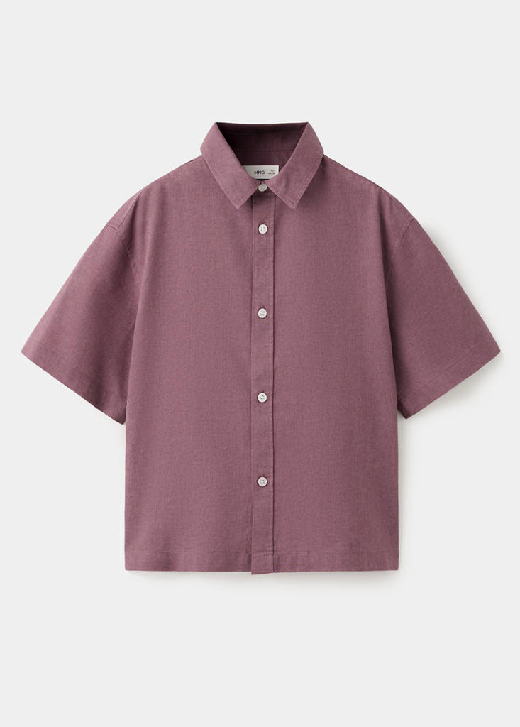 Short sleeve linen-blend shirt — Purple