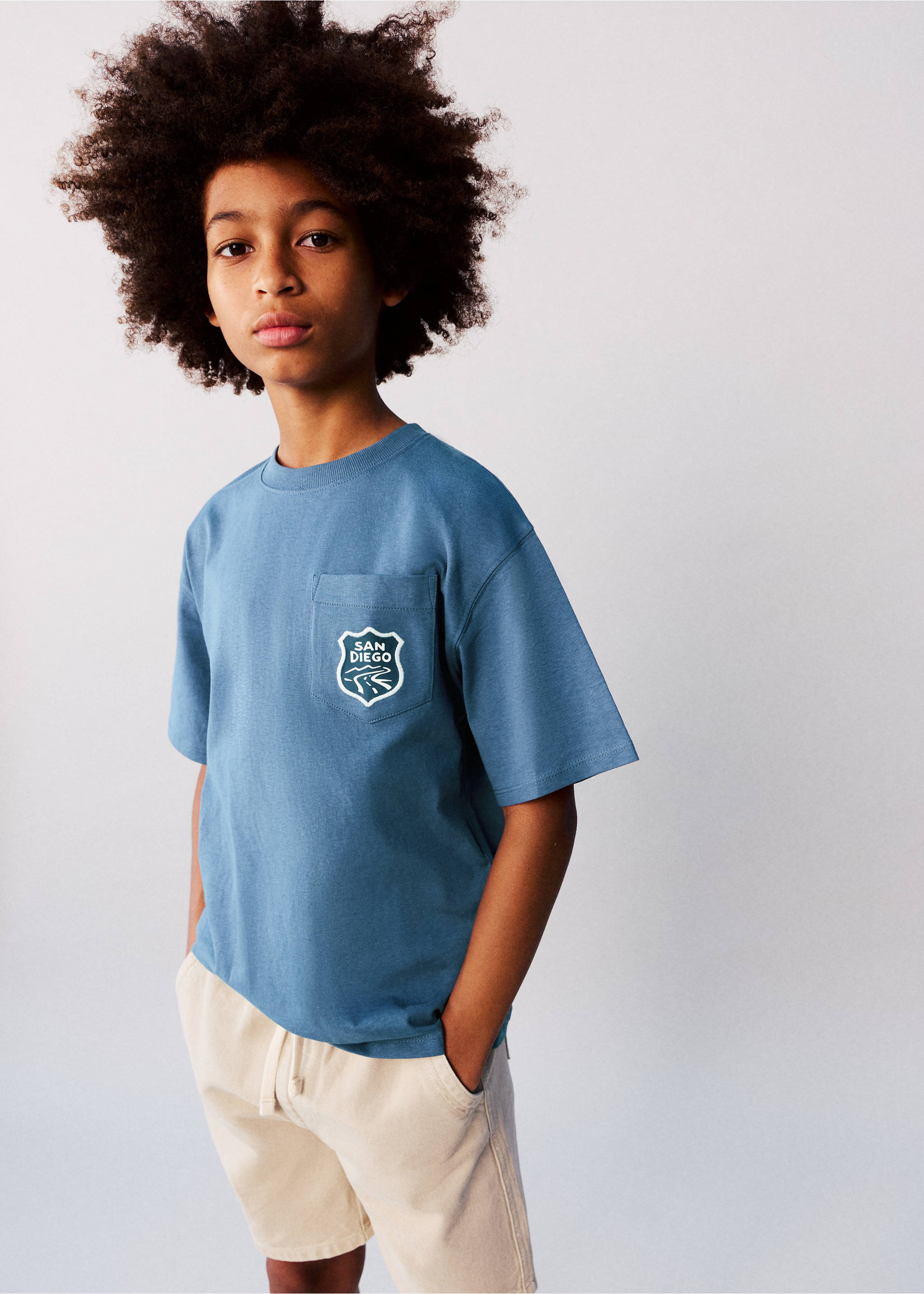 Printed cotton-blend t-shirt - Details of the article 1, Blue. Ref: 27028273-00.