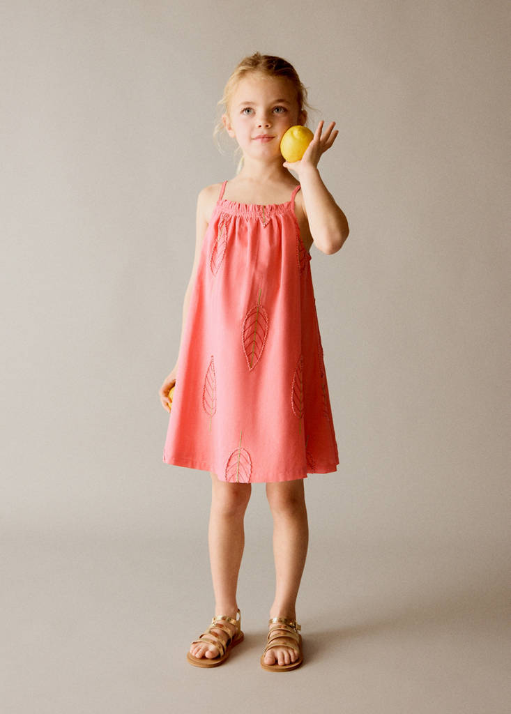 Strappy dress with embroidered details — Coral Red