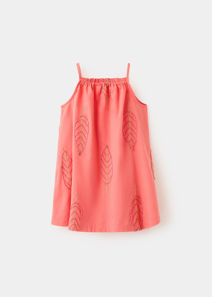 Strappy dress with embroidered details — Coral Red