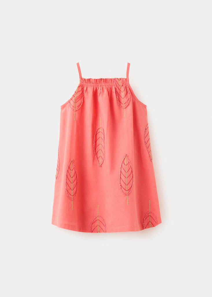 Strappy dress with embroidered details — Coral Red