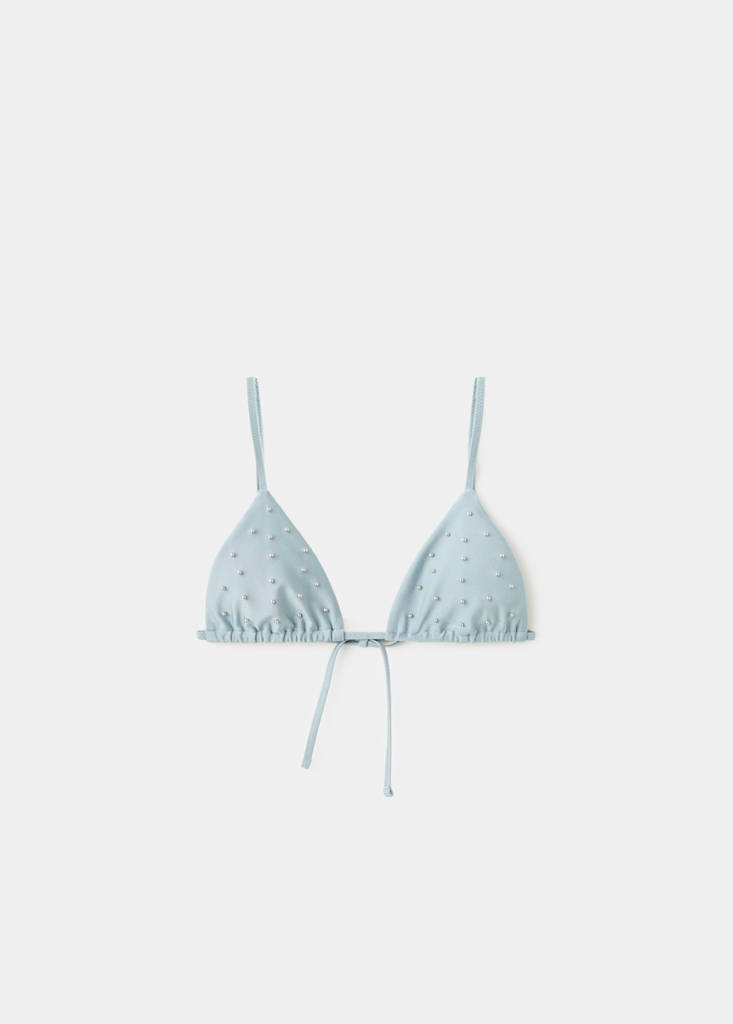 Triangular bikini top with pearl embellishment — Light/Pastel Grey