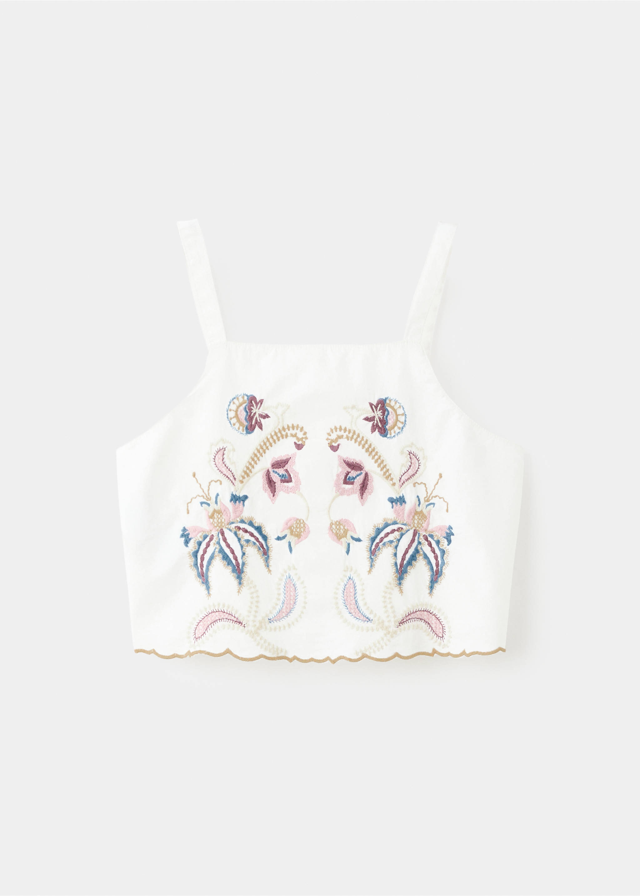 Embroidered detail crop top - Article without model, White. Ref: 27028660-00.
