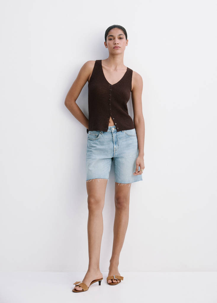 Straight low-rise denim Bermuda shorts — Medium Blue
