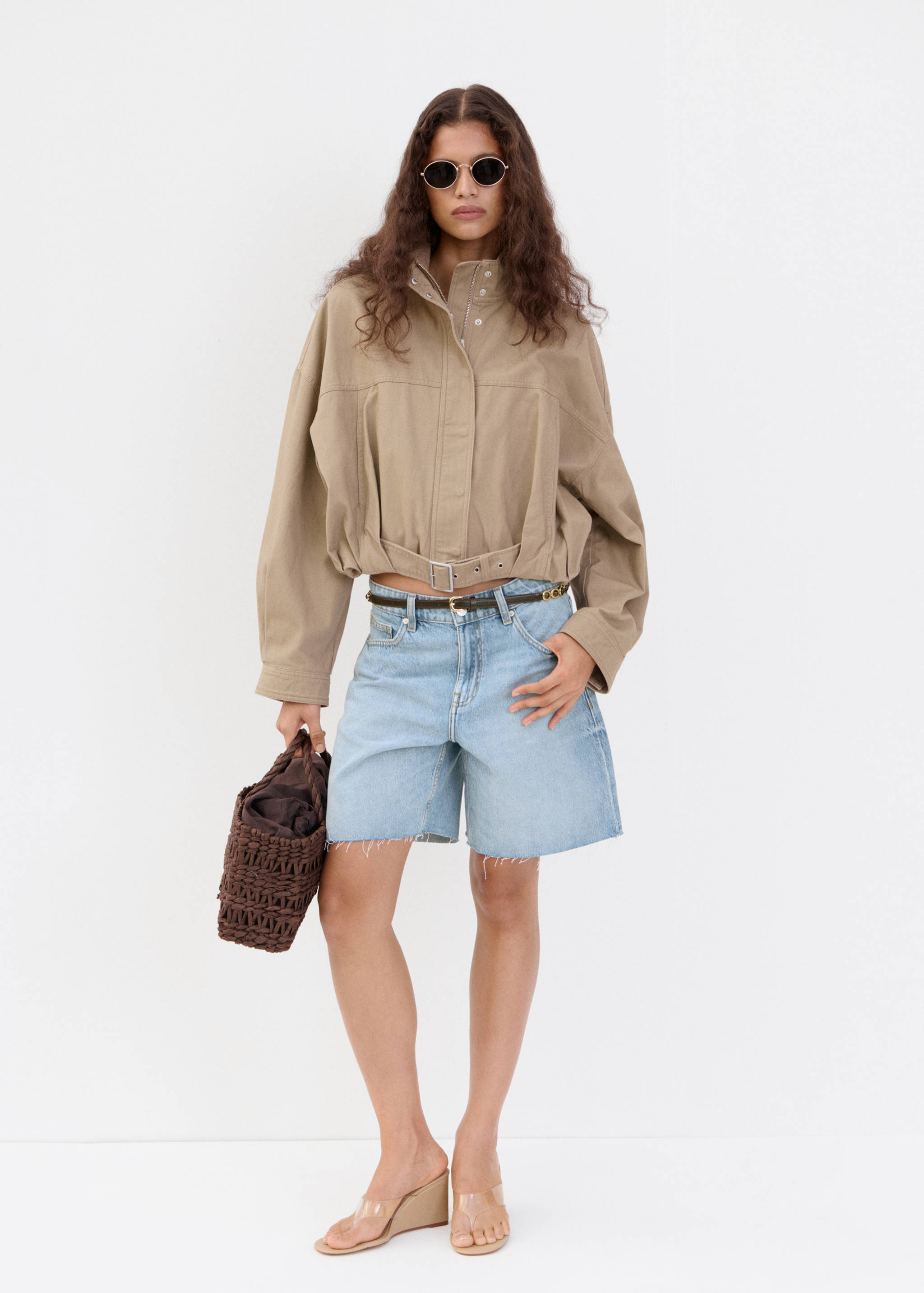 Straight leg low rise denim shorts - General plane