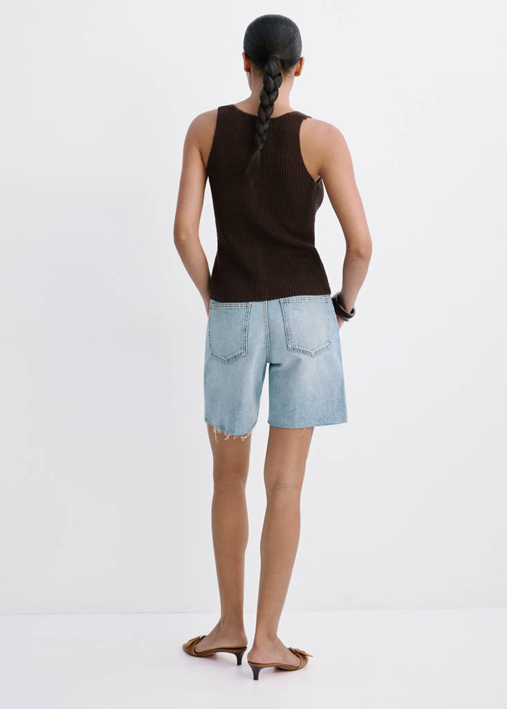 Straight low-rise denim Bermuda shorts — Medium Blue