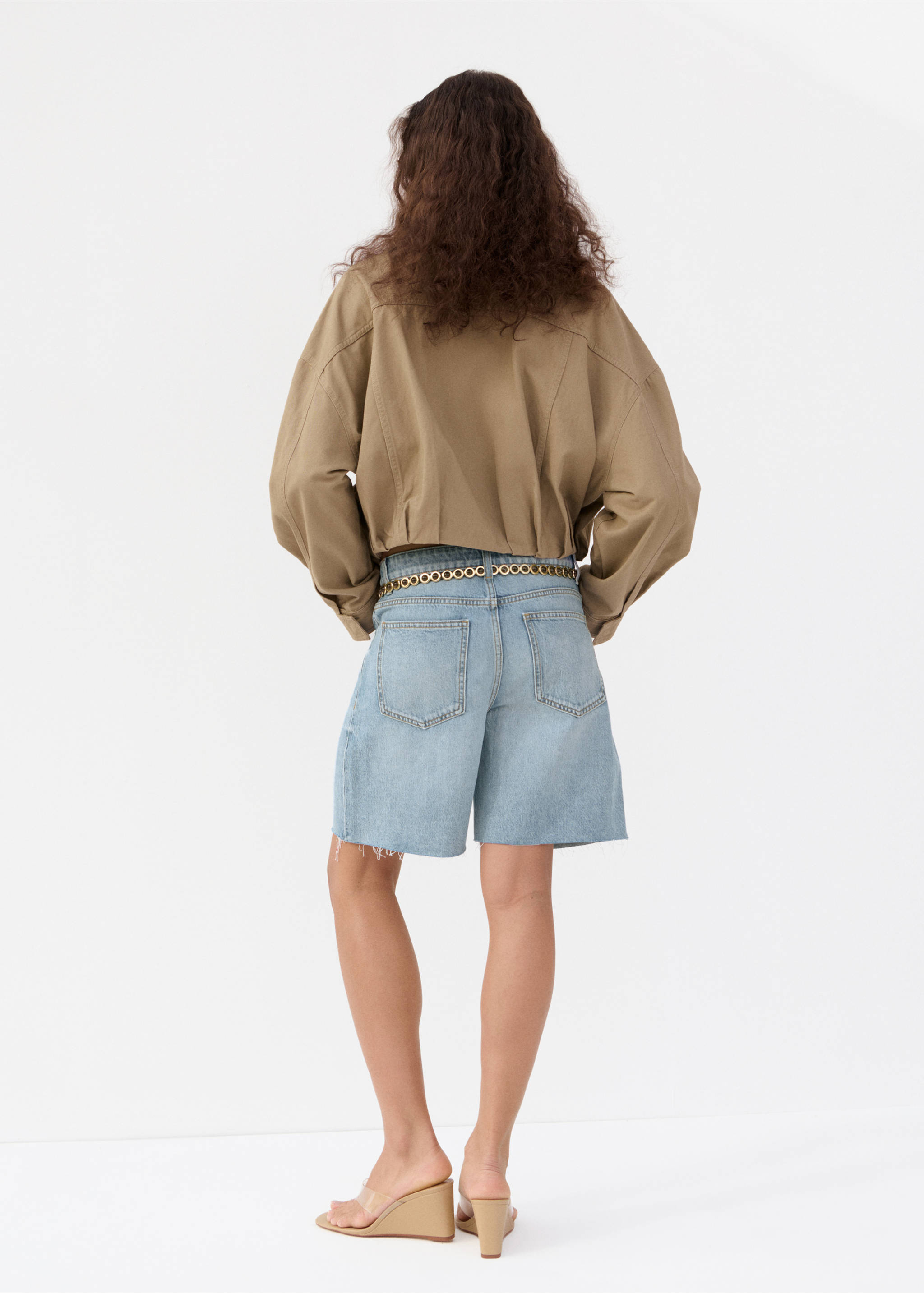 Straight leg low rise denim shorts - Reverse of the article, Medium Blue. Ref: 27029056-00.