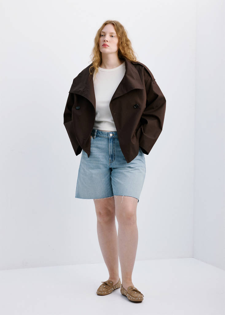 Straight low-rise denim Bermuda shorts — Medium Blue