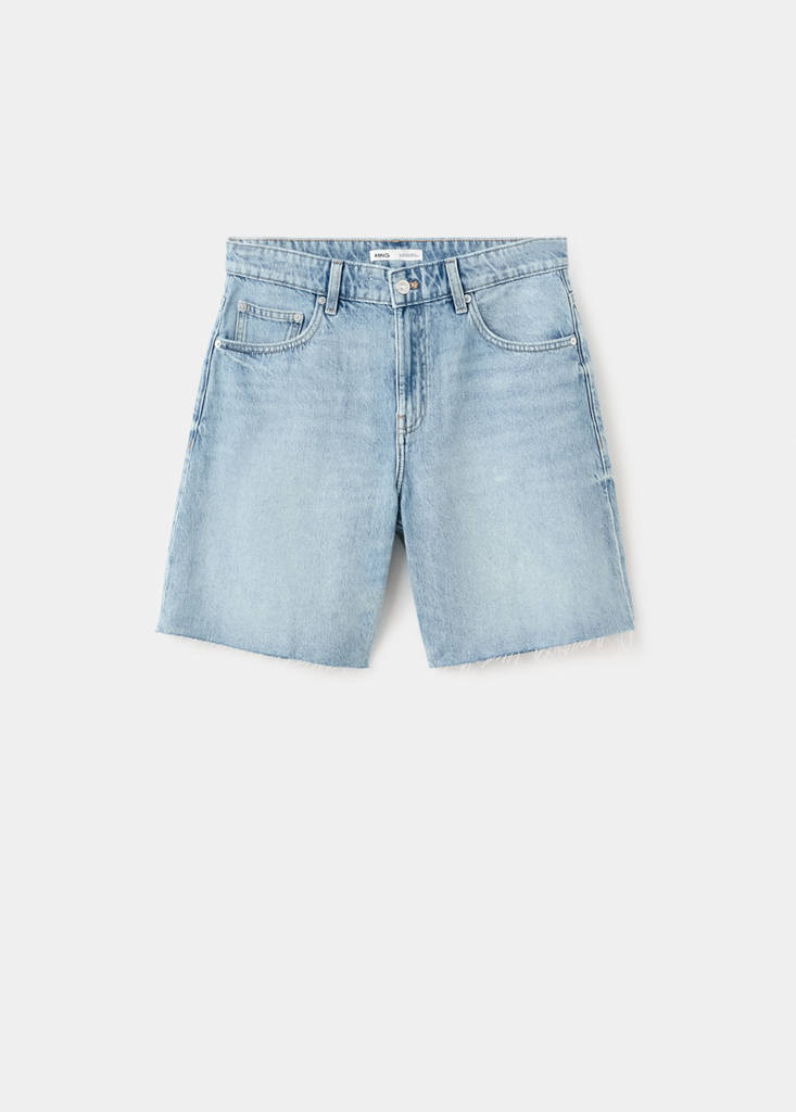 Straight low-rise denim Bermuda shorts — Medium Blue