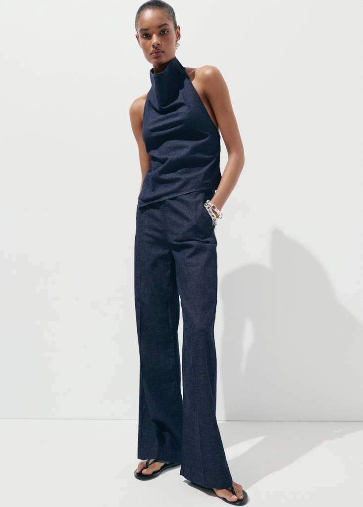 Open-back denim top — Open Blue
