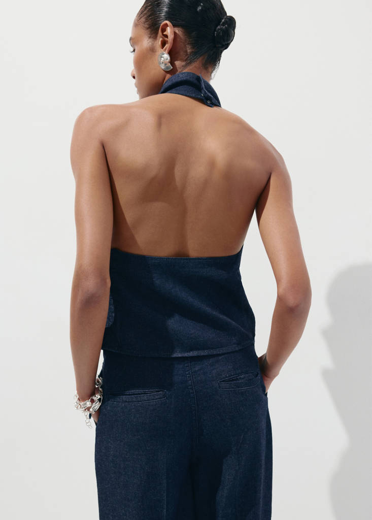 Open-back denim top — Open Blue