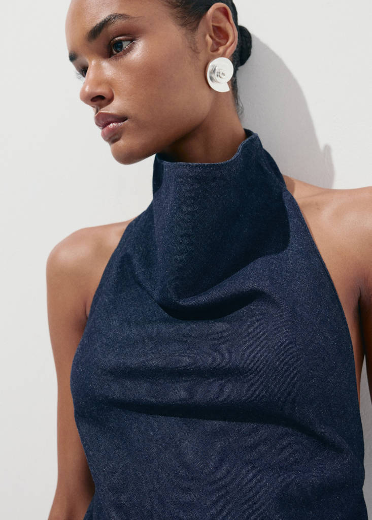 Open-back denim top — Open Blue