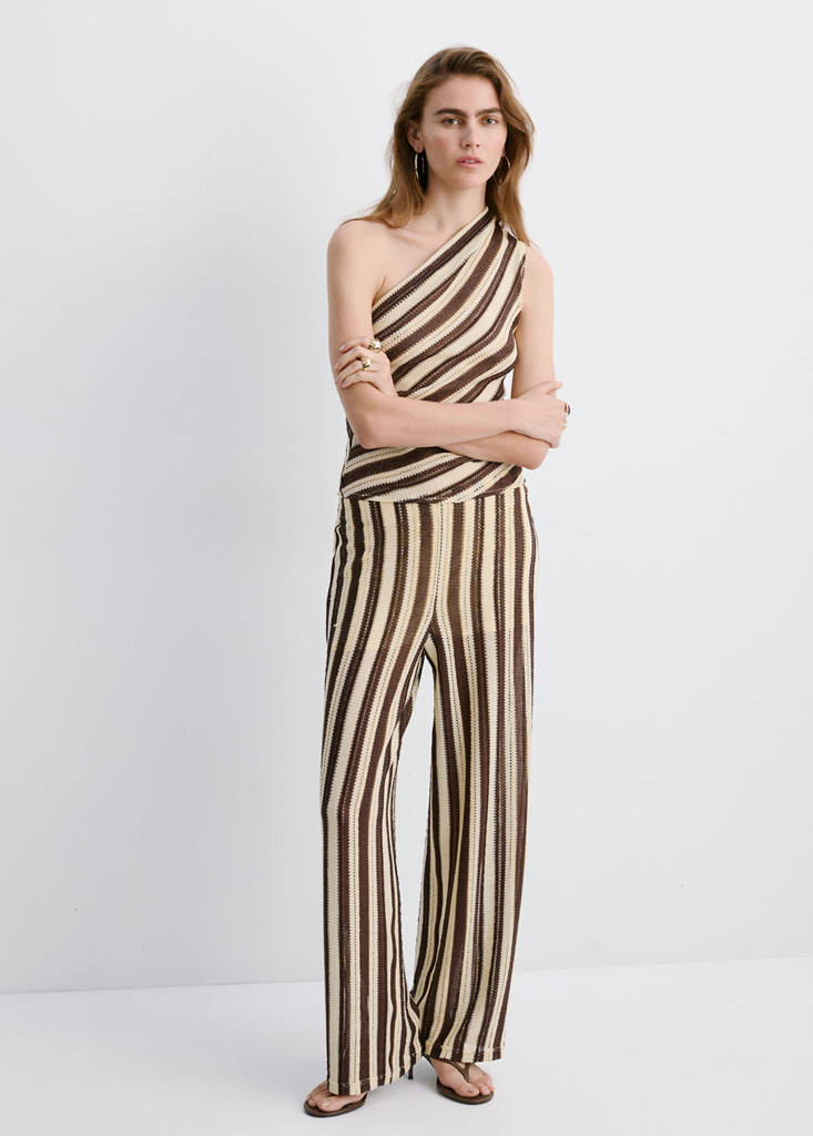 Striped asymmetrical top — Brown
