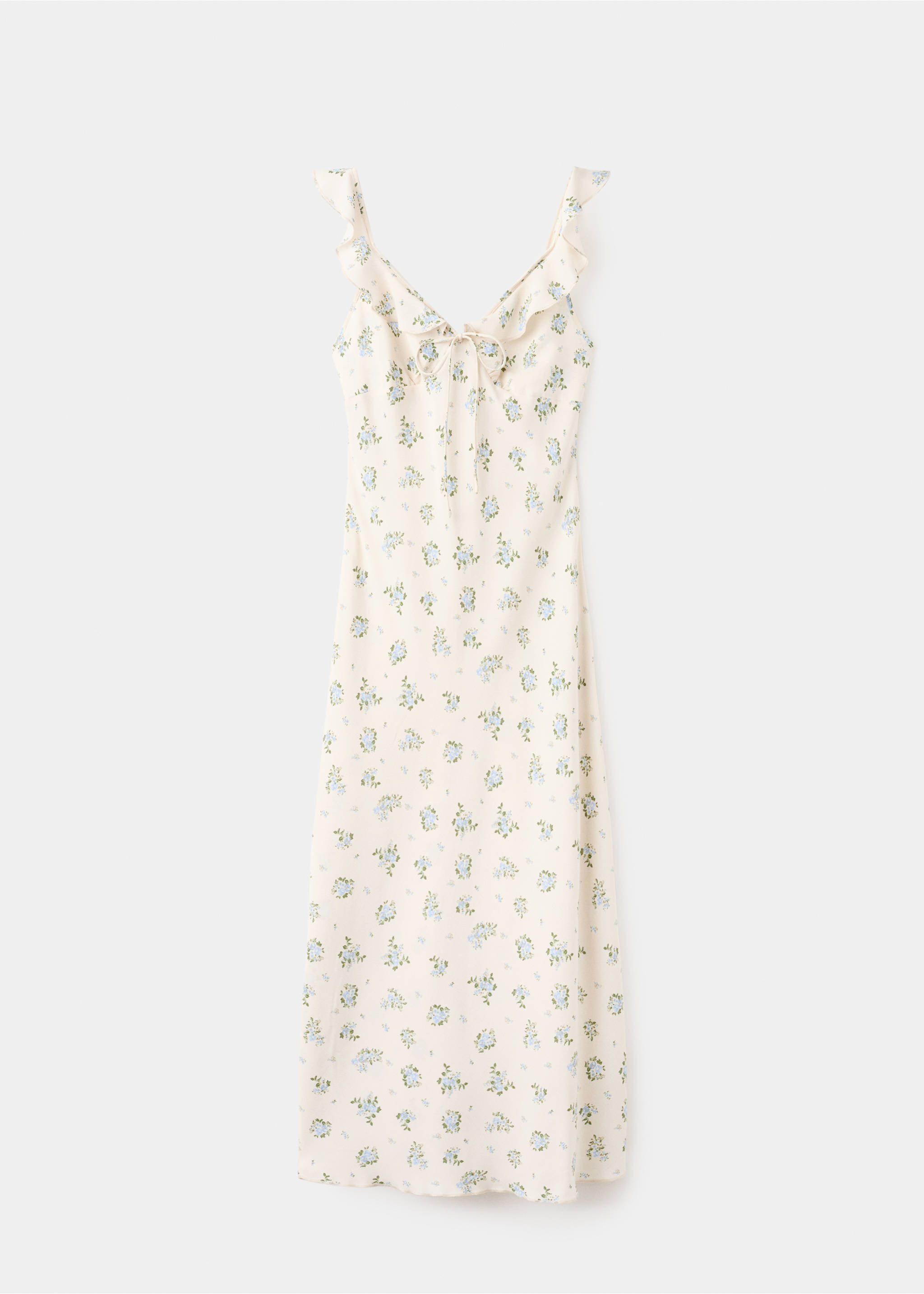 Midi-dress with ruffle neckline - Article without model, Ecru. Ref: 27029062-00.