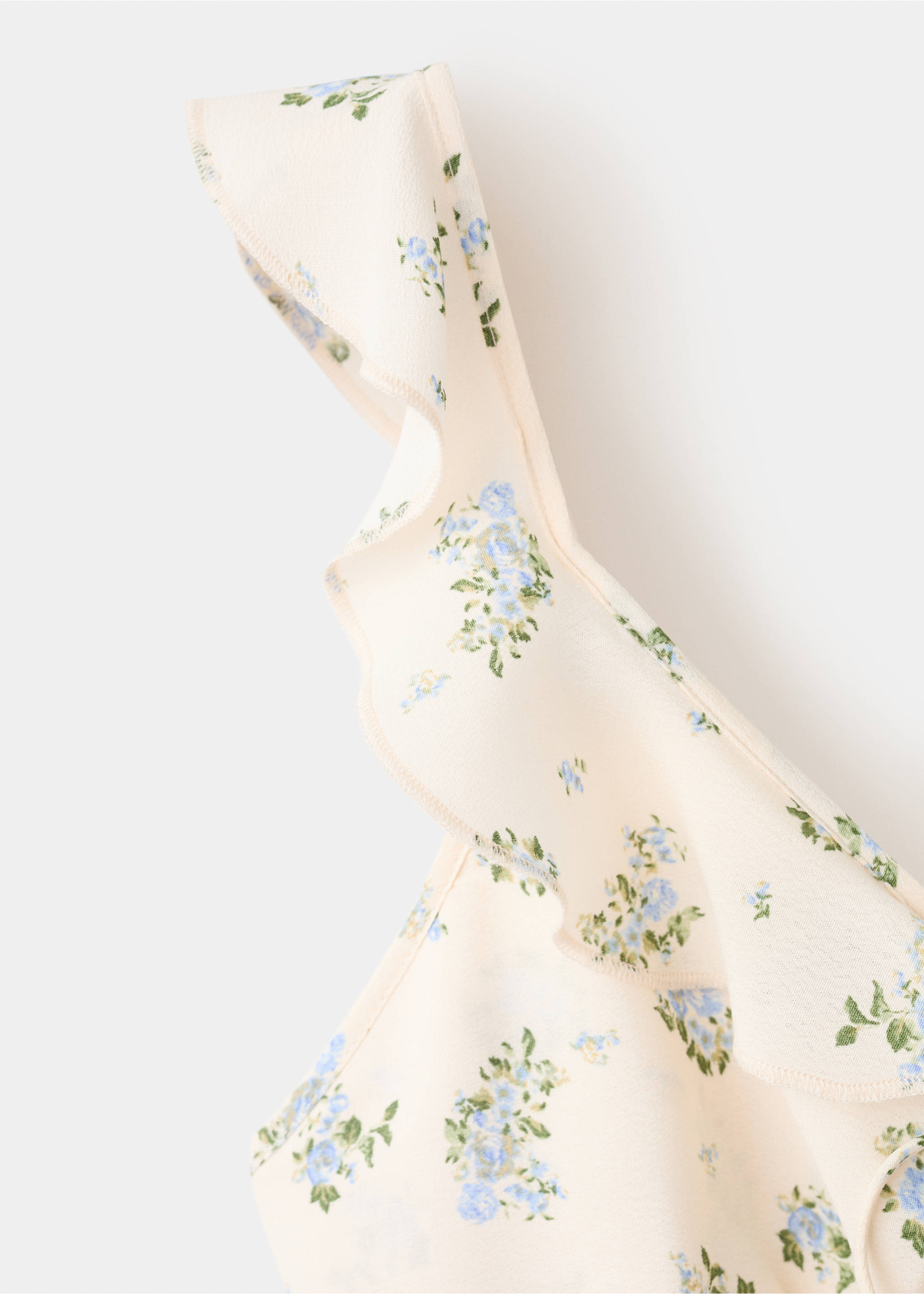 Midi-dress with ruffle neckline - Details of the article 0, Ecru. Ref: 27029062-00.