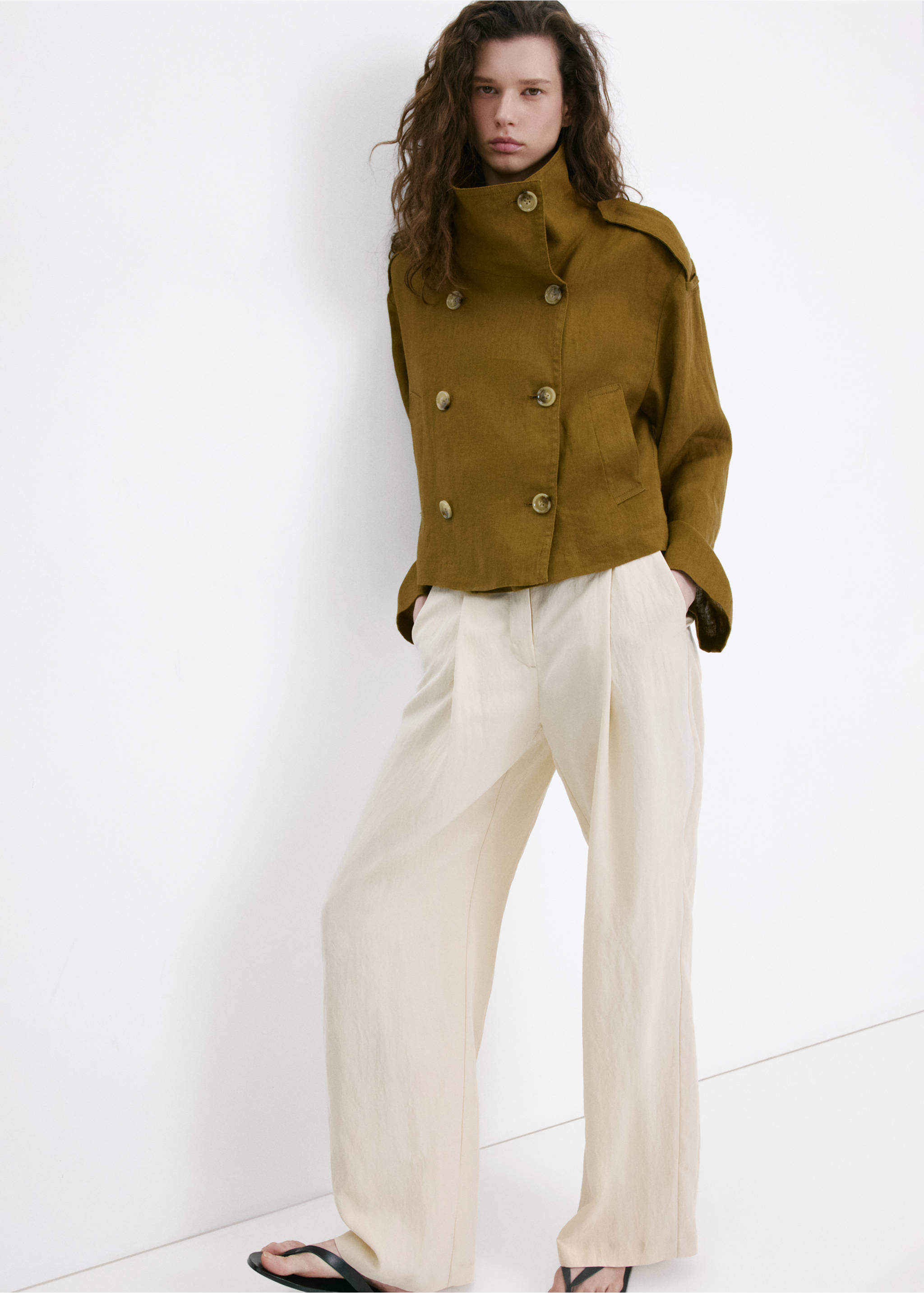 Mid-rise lyocell trousers - Details of the article 6, Light/Pastel Grey. Ref: 27029064-00.