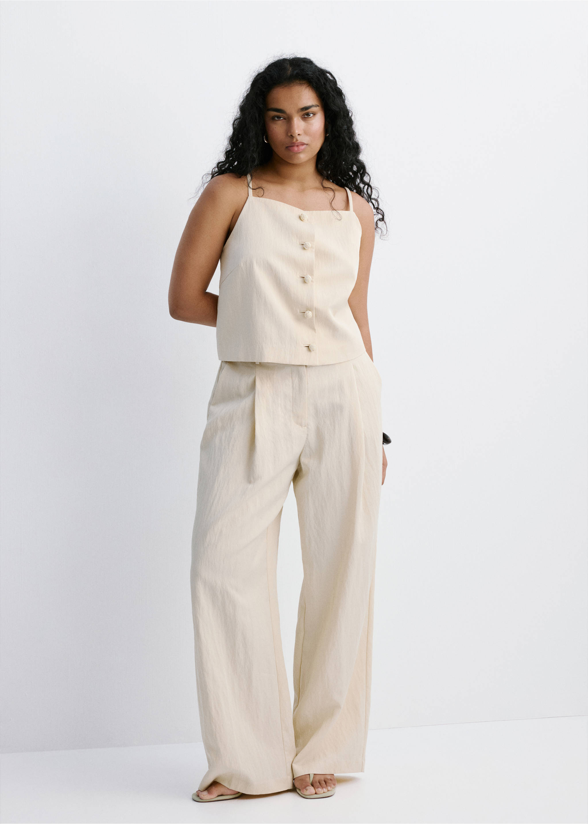 Mid-rise lyocell trousers - Details of the article 3, Light/Pastel Grey. Ref: 27029064-00.
