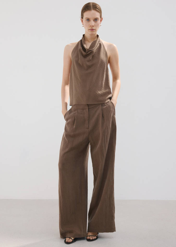 Mango Straight Lyocell Pants In Brown