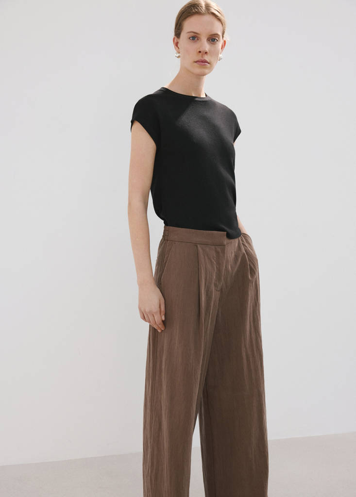 Straight lyocell trousers — Brown