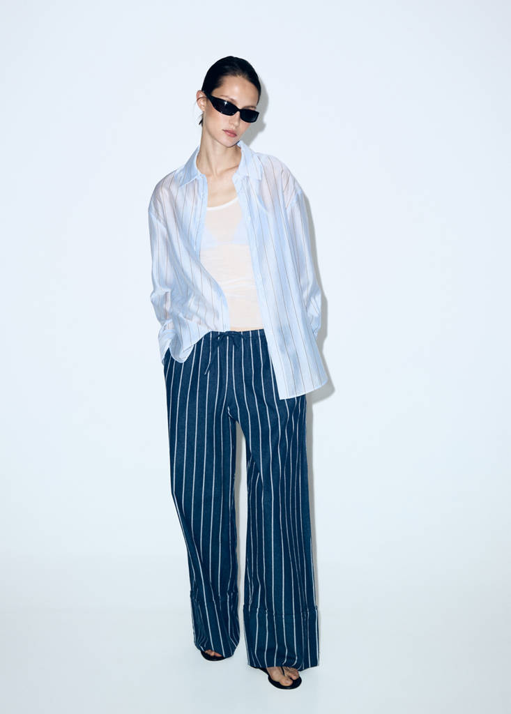 Turn-up hem striped trousers — Open Blue