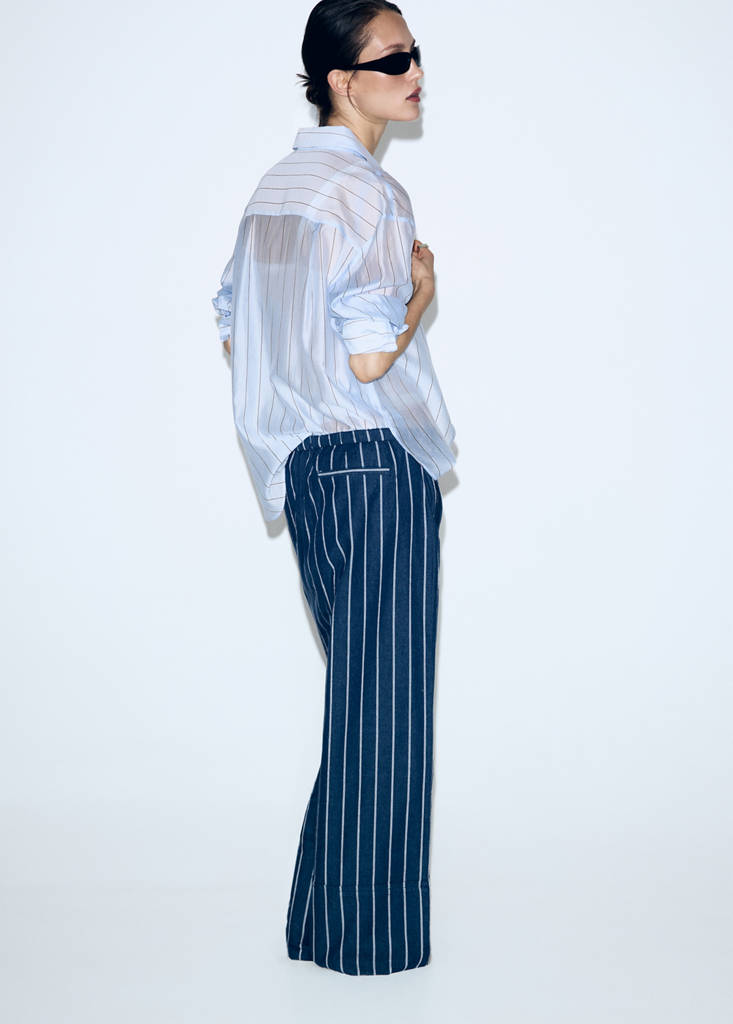 Turn-up hem striped trousers — Open Blue